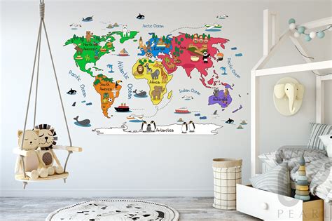 World Map Wall Decal / World Map Decal / Wall Decals for Kids / Playroom Wall Decals / Wall ...