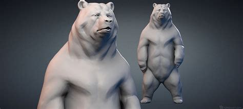 Standing bear 3d model. Digital sculpture. STL, OBJ, MAX files