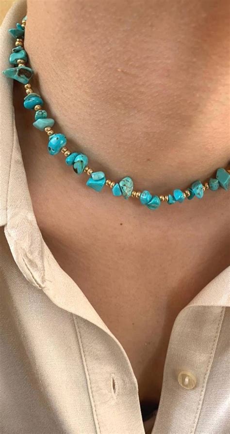 Turquoise Choker Necklace, Layered Beaded Choker, Boho Bead Choker Gift for Her - Etsy