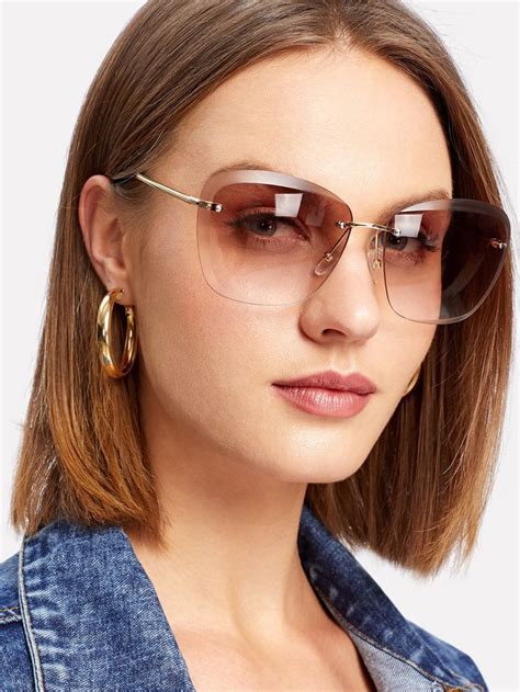Shein Rimless Tinted Lens Sunglasses | Fashion sunglasses, Trendy ...
