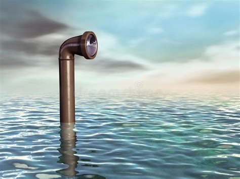 Submarine periscope. Periscope emerging from a water surface. Digital illustrati , #AFF, # ...