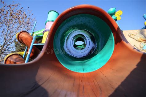 Inside of a Slide at a Kids Playground Stock Image - Image of exercise ...