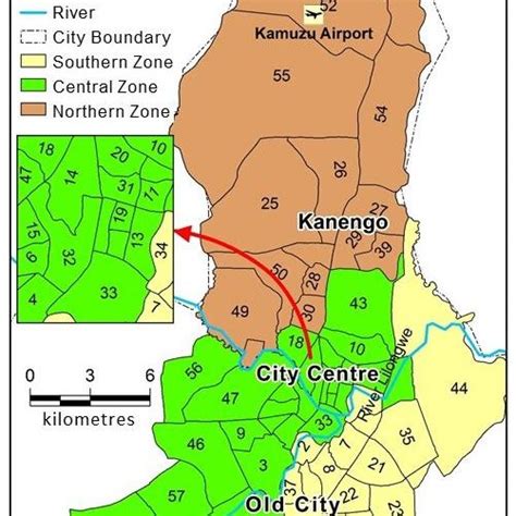 Map of Lilongwe showing areas and administrative zones of Lilongwe... | Download Scientific Diagram