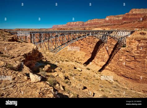 Old and new Navajo Bridge over Marble Canyon of Colorado River, near town of Marble Canyon ...