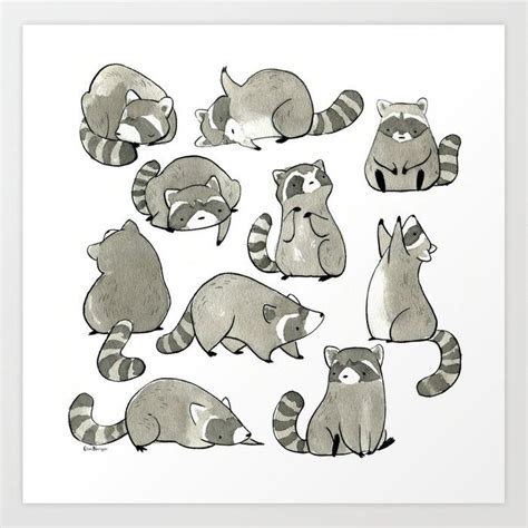 Delightfully Blobby Raccoons Art Print by Eloise Narrigan | Raccoon art, Animal drawings, Cute ...