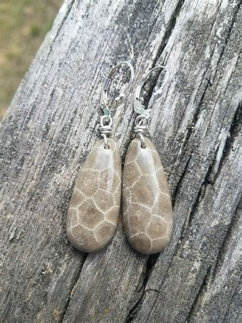 Genuine Petoskey Stone Earrings, Sterling Silver, T&C Lapidary Art FB | Petoskey stone jewelry ...