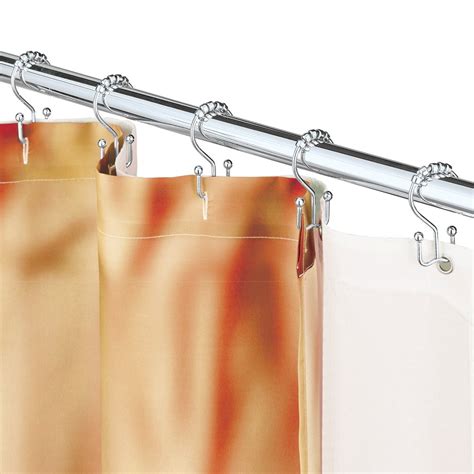 Double Shower Curtain Hooks are Double Sided to Hang the Liner on One and the Shower Curtain on ...