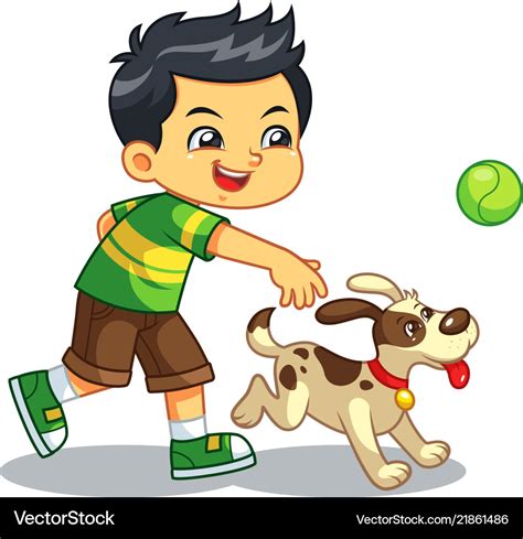 Boy playing with his pet dog Royalty Free Vector Image