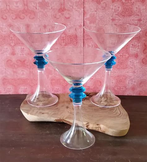 VINTAGE BOMBAY SAPPHIRE Tall Martini Trumpet Stem Glass Set of 3 $17.99 - PicClick