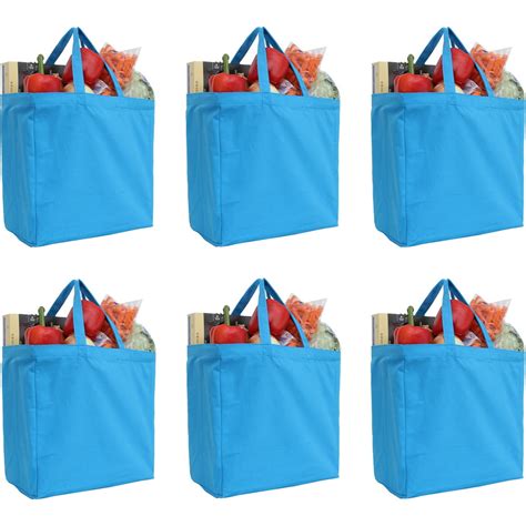 Reusable Heavy Duty 100% Cotton Canvas Grocery Bags | Pack of 6 | With Strong Handles Holds up ...