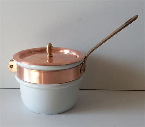 Solid red copper large saucepan with lid a long brass - Catawiki