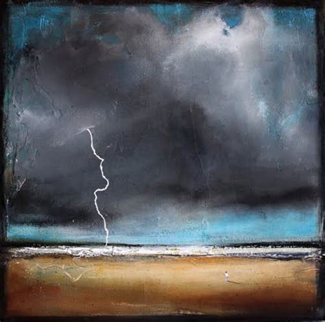 Sept 21 Stormy Beach w Lightning Original Painting 10x10 | Painting, Art, Original paintings