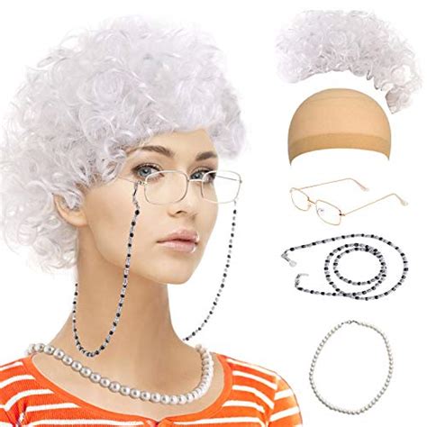 Old Lady Costume Set-Grandmother Wig,Wig Caps, Madea Granny Glasses ...