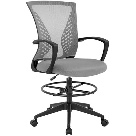 Drafting Chair Tall Office Chair Adjustable Height with Arms Foot Rest ...