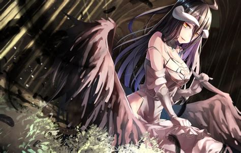 Wallpaper girl, wings, horns, anime, art, albedo, overlord images for desktop, section прочее ...