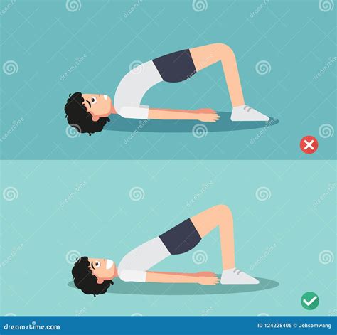 Man Wrong and Right Back Strengthening Exercises Posture Stock Vector ...