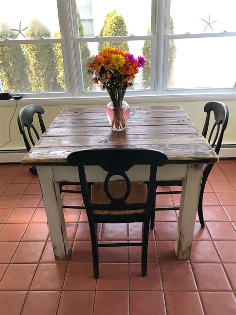 RUSTIC FARMHOUSE TABLE Small Kitchen Dining Farm House Reclaimed Wood Dark Walnut Country White ...