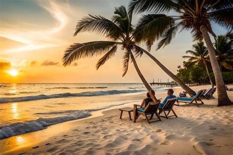 Premium AI Image | a beach scene with people relaxing on the beach and ...