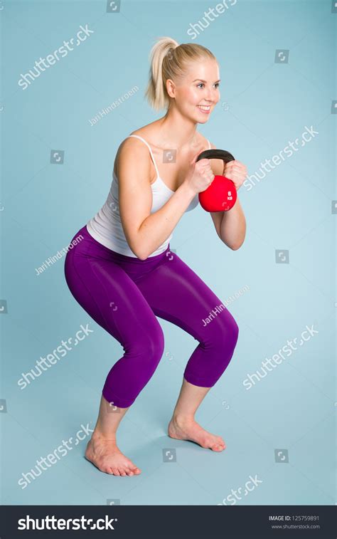 Fitness Girl Half Squat Position Kettlebell Stock Photo 125759891 | Shutterstock