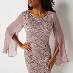 Connected Apparel Long Sleeve Sequin Sheath Dress