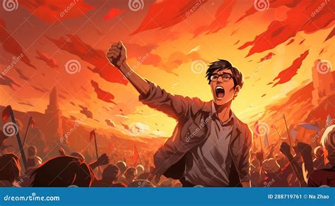 Sumpah Pemuda?the Young Men Cheered with Flags in Their Hands?AI Generated. Stock Illustration ...