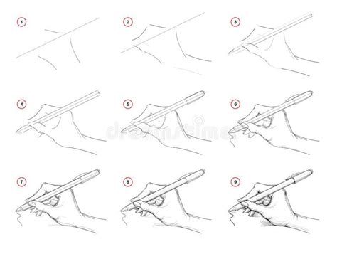 How to draw step-wise imaginary sketch of a hand writing with a pen ...