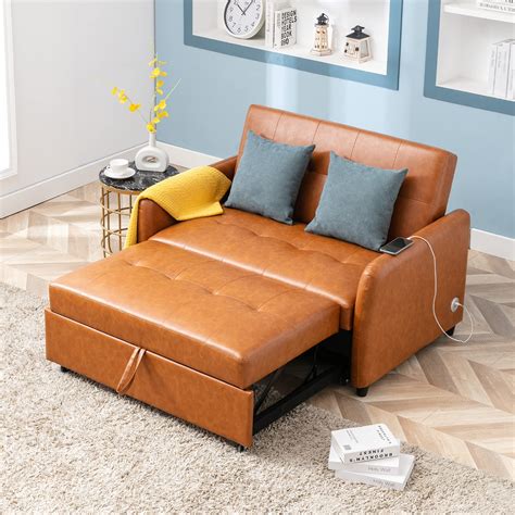 Buy HONOOR 51" Convertible er Bed, PU Leather Sofa Set Convertible er Sofa Bed with USB Ports ...