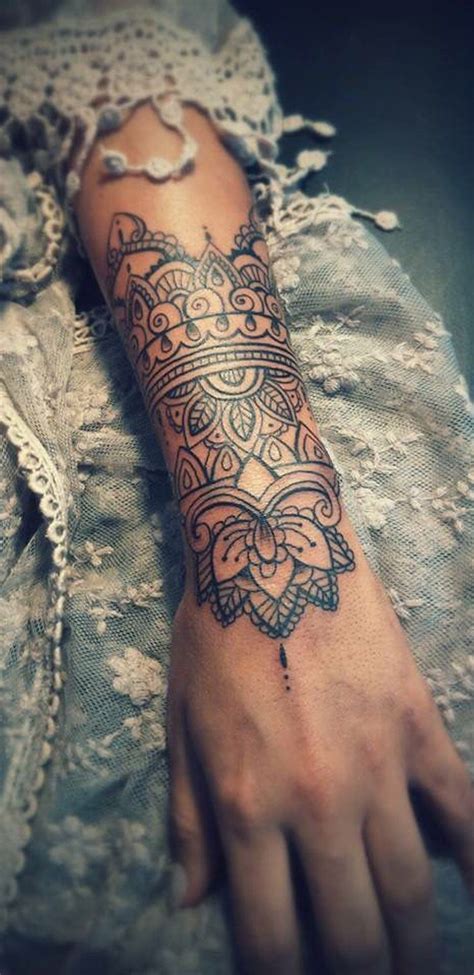 Mandala Outer Forearm Tattoo Ideas for Women - Black Henna Floral ...