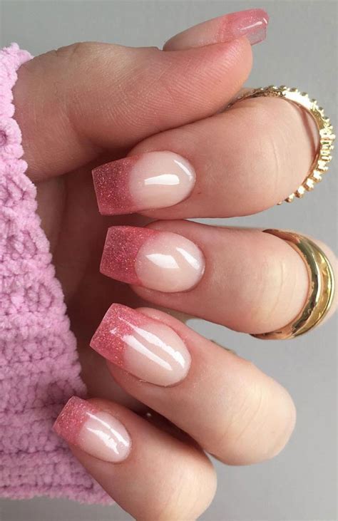 27+ French Manicure with Color Line : Pink glitter french tips