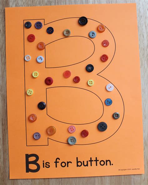 the letter b is for button on an orange paper with black and white ...