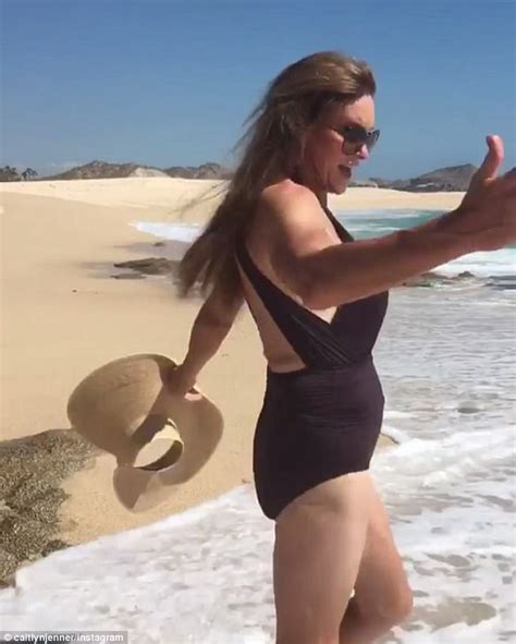 Caitlyn Jenner parades at the beach in plunging swimsuit | Daily Mail ...