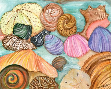 Shells watercolor painting original, Seashells Painting, 8 x 10 water ...