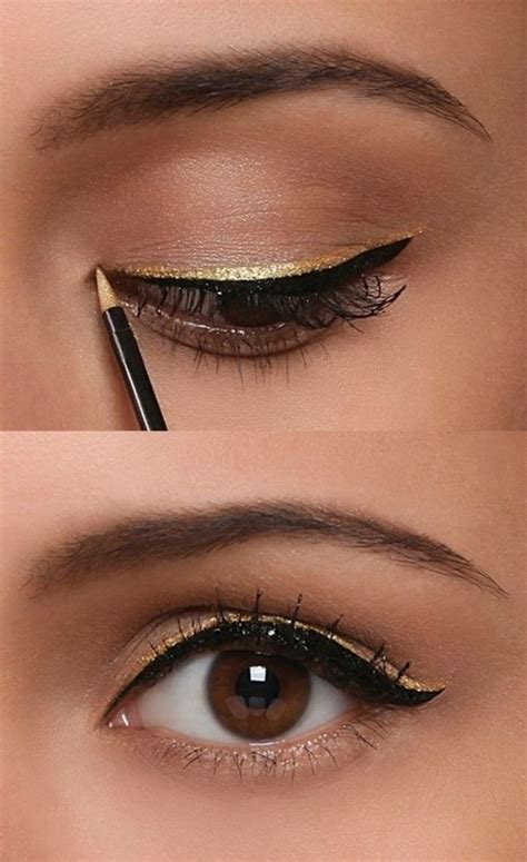 Mascara + Black Eyeliner + Golden Eyeliner | Gold eyeliner, Eye makeup, Eyeliner