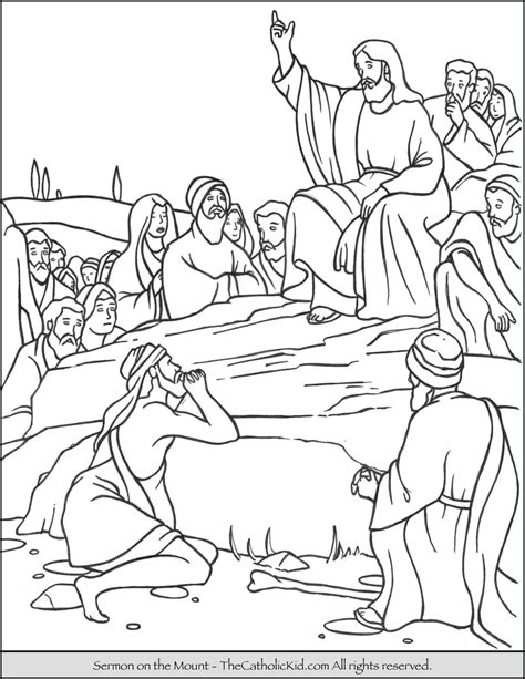 Sermon on the Mount Coloring Page: Now when Jesus saw the crowds, he ...