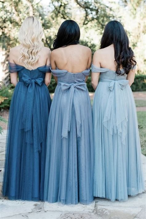 Shades of blue convertible tulle bridesmaid dresses | Brides maid dresses blue, Tulle bridesmaid ...