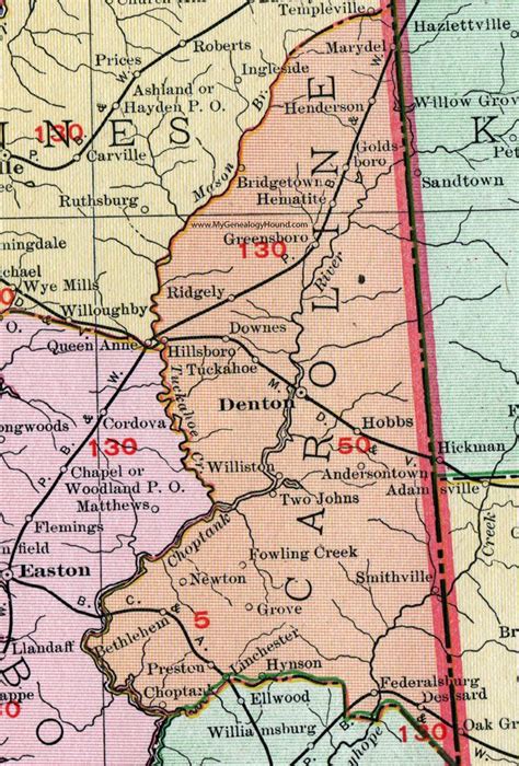 Caroline County, Maryland, Map, 1911, Rand McNally, Denton, Greensboro, Ridgely, Federalsburg ...