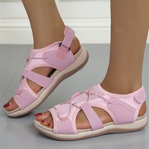 Women's Sandals Flat Sandals Plus Size Outdoor Beach Solid Color Summer Flat Heel Open Toe ...