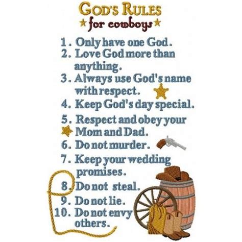 Ten Commandments for Cowboys 6×10 · Oma's Place | Cowboy slang, Cowboy quotes, Christian embroidery