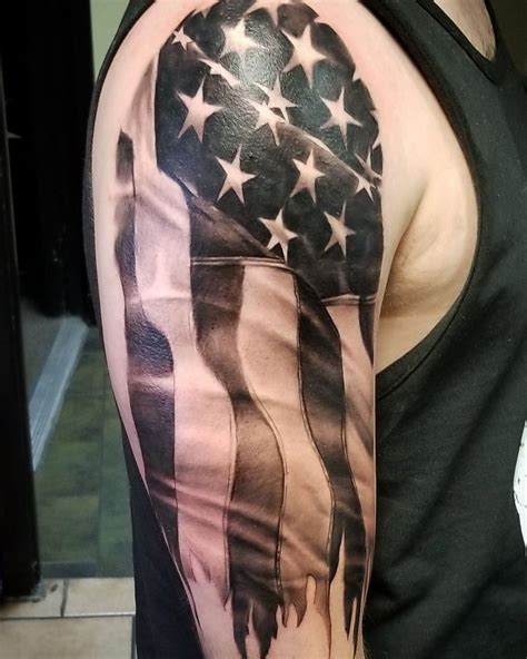 American Flag Shoulder Tattoo