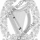 CELTIC COLORING Page Harp of Ireland Irish Colouring  Etsy España sketch template