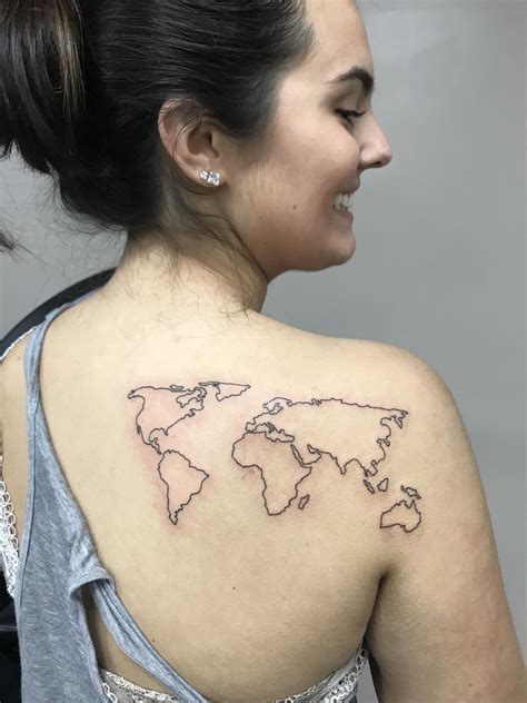 World Map Outline Tattoo Shoulder
