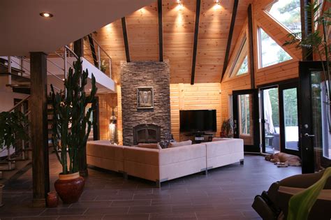 PHOTO GALLERY - Timberblock | Modern log home, Log home interior, Log cabin remodel