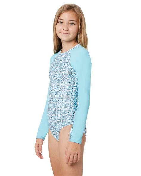 Seafolly Girls Maharaja Ls Keyhole Surfsuit - Aqua | SurfStitch