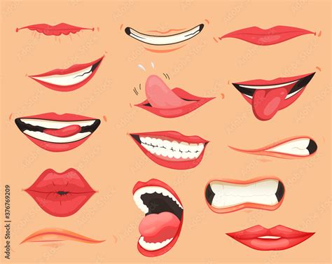 Mouth expressions. Lips with a variety of emotions, facial expressions ...