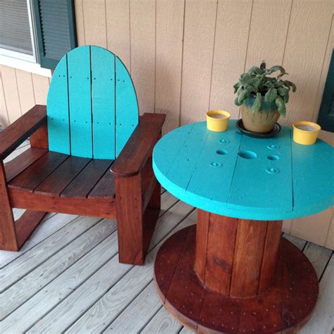Front porch patio furniture. Electric wire spool table with matching ...