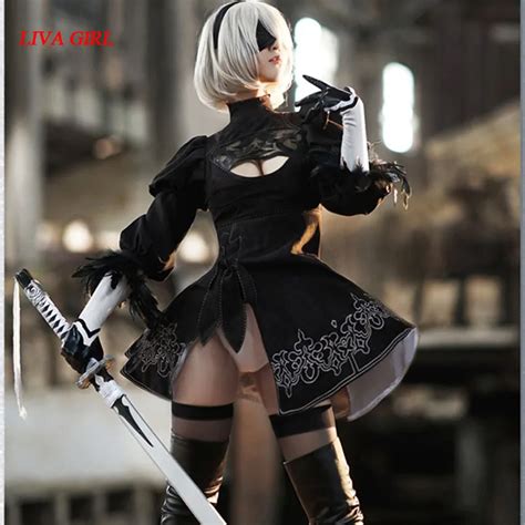 Nier Automata cosplay actress 2B cosplay costume Halloween anime dress Halloween uniform free ...