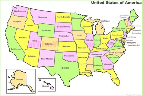 50 States Map Quiz - Printable Map
