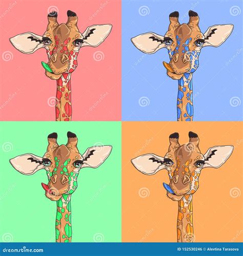 Vector Sketching Illustrations. Portrait of Multicolored Funny Giraffe Stock Vector ...