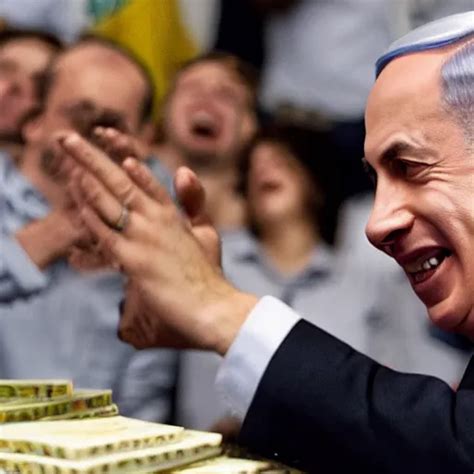 benjamin netanyahu laughing maniacally counting piles | Stable ...