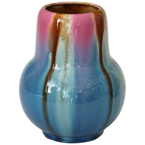 Awaji Pottery Art Deco Vase in Pink and Blue Flambe Glaze at 1stDibs